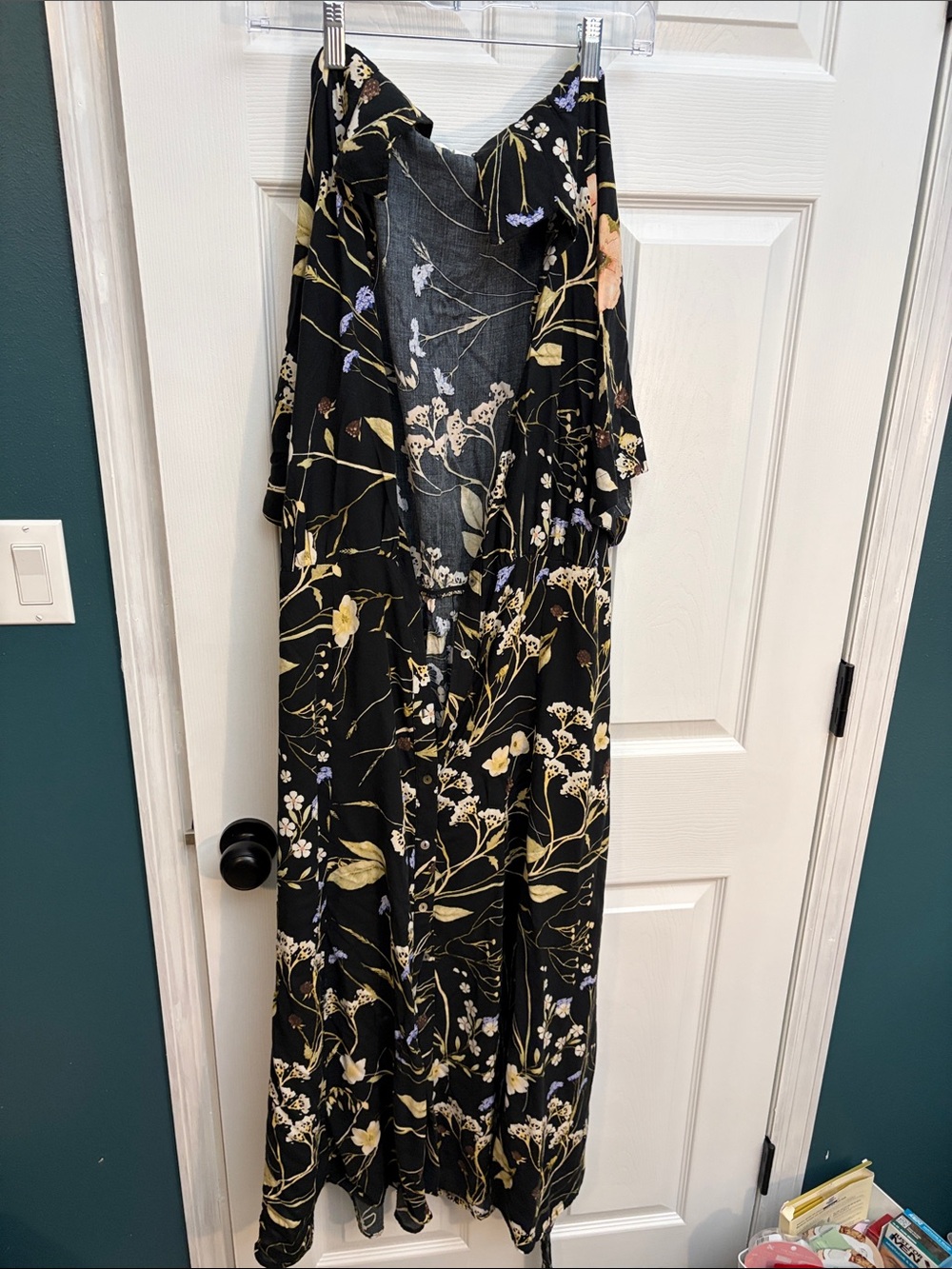H&M Black Floral Maxi Dress with Yellow and Lavender Accents